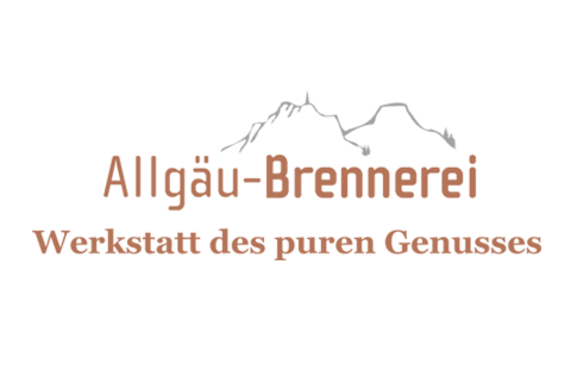 Logo der Allgäu-Brennerei mit Bergsilhouette und Schriftzug.