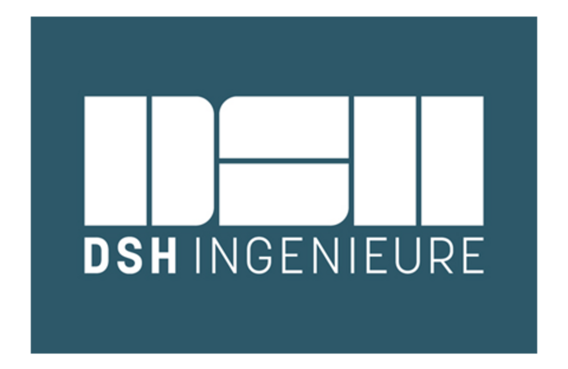 Logo von DSH Ingenieure in weißer Schrift auf blauem Hintergrund.