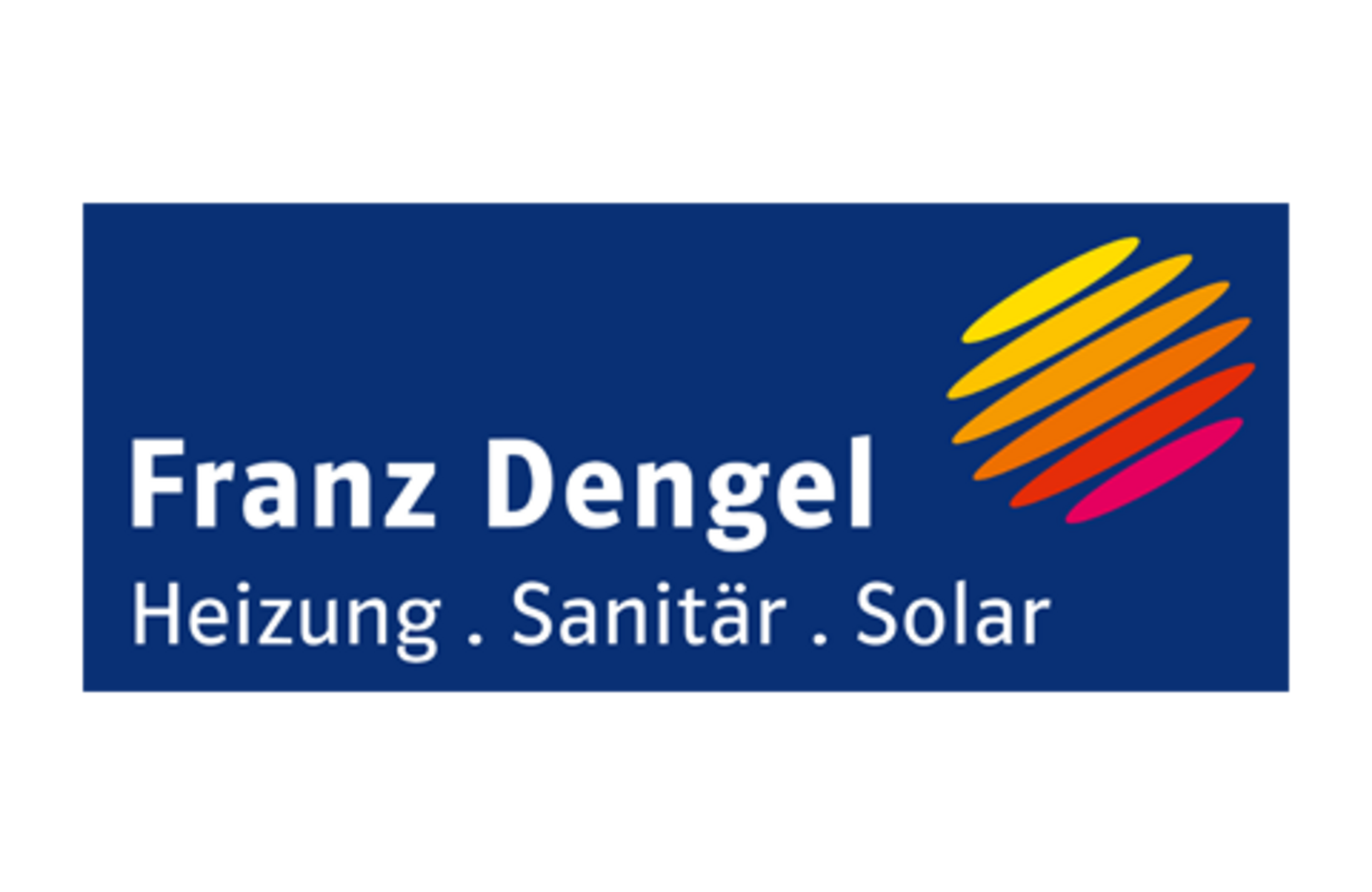 Logo von Franz Dengel mit den Worten Heizung, Sanitär und Solar auf blauem Hintergrund.